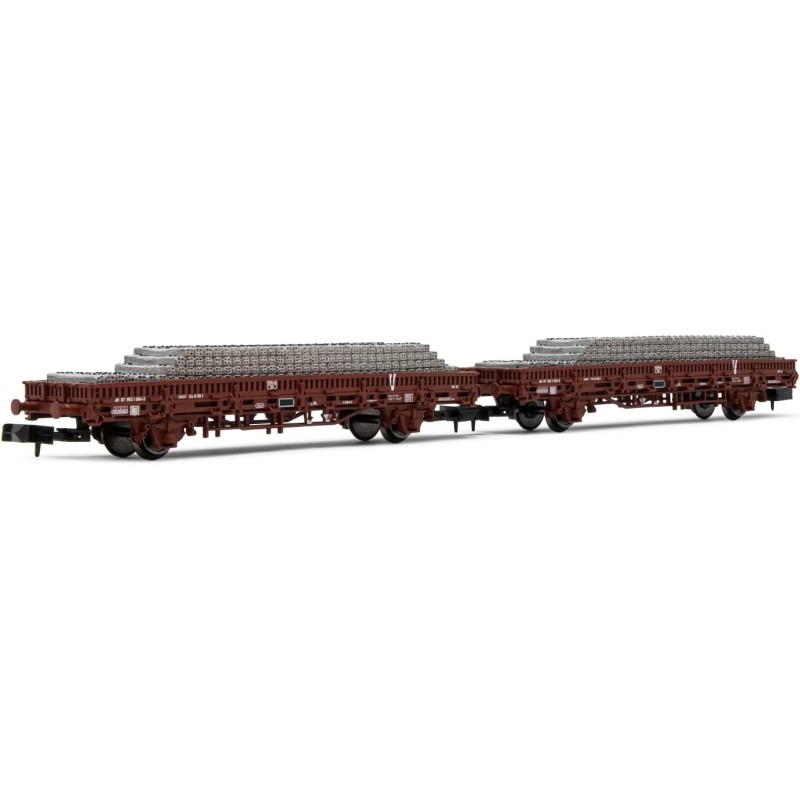 Wagons de marchandises wagons plats avec traverses béton SNCF Ep.V 2 pièces Arnold - HN6543