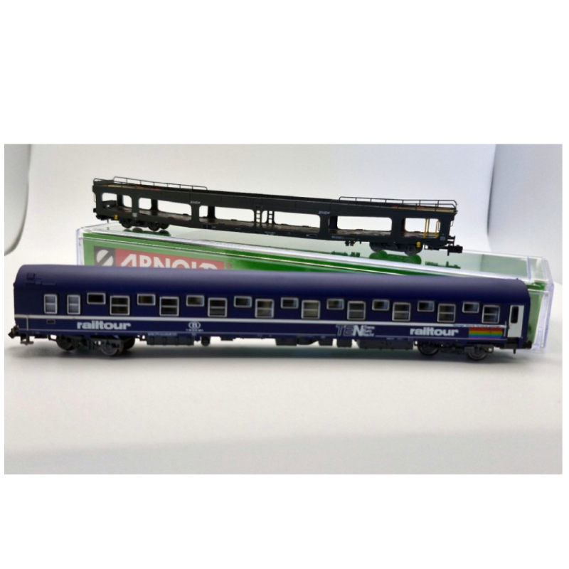 Set 1 voiture T2 Railtour + 1 fourgon DD 66 logo nouille Arnold - HNS4382
