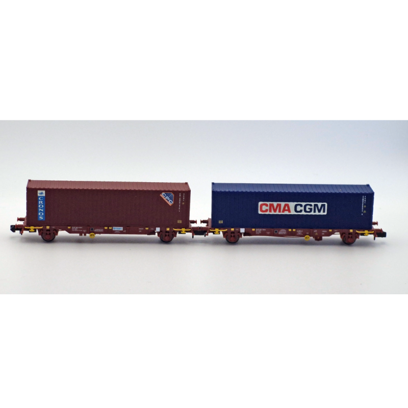 Set 2 wagons porte-conteneurs 40'CMA/CGM et Cronos N33377 MF-Train échelle N